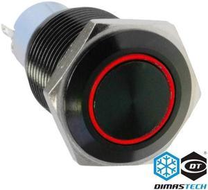 DimasTech® 19mm Vandal Resistant "Latching" Bulgin Switch - Black Housing - Red LED (PD040)