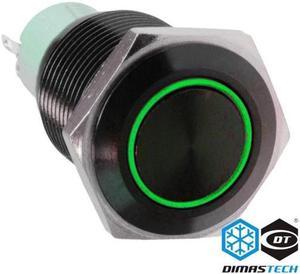 DimasTech® 19mm Vandal Resistant "Momentary" Bulgin Switch - Black Housing - Green LED (PD044)