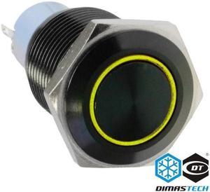 DimasTech® 19mm Vandal Resistant "Latching" Bulgin Switch - Black Housing - Yellow LED (PD042)