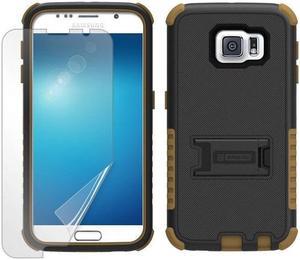 BROWN RUGGED TRISHIELD RUBBER SKIN HARD CASE COVER STAND FOR SAMSUNG GALAXY S6