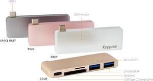 KOPPLEN Type-C Hub with Power Delivery, 2 Super Speed USB 3.0 Ports, SD + Micro-SD Card Reader Support MacBook (2015)  MacBooK Pro (2016) - (Rose Gold)