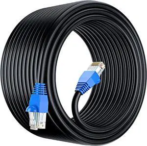Maximm Cat6 Outdoor Cable 250 feet - Black - Solid Copper 550Mhz, Waterproof Ethernet Cable Suitable for Direct Burial Installations.
