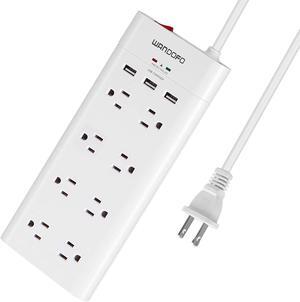 2 Prong 8 Outlet Power Strip, 6 FT Extension Cord with 3 USB Ports, 1625W 1050J Surge Protector, 2 Prong to 3 Prong Multi Plug Outlet Adapter Converter, Polarized Plug, White