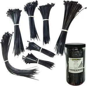 Electriduct Nylon Cable Tie Kit - 650 Zip Ties - Assorted Lengths 4", 6", 8", 11" - Black
