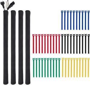 Set of 54, Cable Management Sleeves with Cable Ties, findTop 20 inch Flexible Cable Sleeve Wrap Cover Organizer and Reusable Fastening Cable Ties