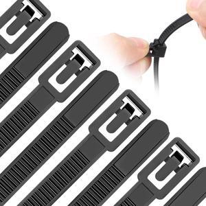 Reusable Zip Ties 8 Inch Heavy Duty 100 Packs Releasable Zip Tie Round Ending No Hurt Removable Cable Ties Reusable Indoor Outdoor Tie Wraps for Wire No Slip Off