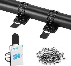 Adhesive Cable Management Clips 50Pcs Adjustable Nylon Cable Strap Ties Wire Clips Clamps Organizer with Strong Adhesive Tape Extra Screw & Hole for Strong Fixation Home Office - 3.35 Inch Black
