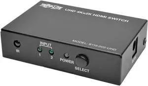 Tripp Lite 2-Port HDMI Switch for Video and Audio, 4K x 2K UHD @ 60 Hz (HDMI F/2xF) with Remote Control (B119-002-UHD),BLACK