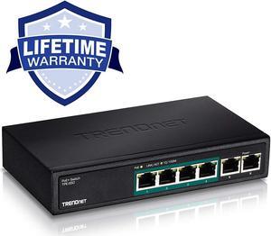 TRENDnet 6-Port Fast Ethernet PoE+ Switch, 4 x PoE+ Ports, 2 x Non-PoE Ports, 60W PoE Budget, 1.2 Gbps Switching Capacity, Lifetime Protection, TPE-S50