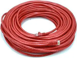 Monoprice Cat6 Ethernet Patch Cable - Network Internet Cord - RJ45, Stranded, 550Mhz, UTP, Pure Bare Copper Wire, 24AWG, 100ft, Red