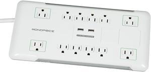 Monoprice Power & Surge - 12 Outlet Surge Protector Power Strip With 2 Built In 2.1A USB Charger Ports - 6 Feet - White | Cord UL Rated, 3,420 Joules With Grounded And Protected Light Indicator