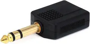Monoprice 1/4in (6.35mm) TRS Stereo Plug to 2x 1/4in (6.35mm) TRS Stereo Jack Splitter Adapter, Gold Plated