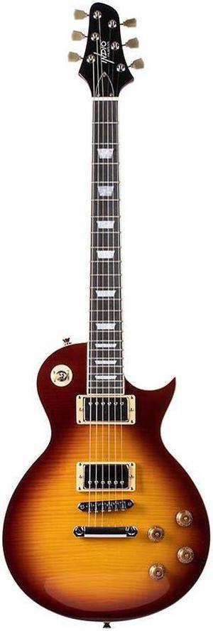 Monoprice 66 DLX Plus Electric Guitar with Mahogany Bound Body, Singlecutaway Solid Body, 2x Humbuckers, and Includes Gig Bag - Indio Series