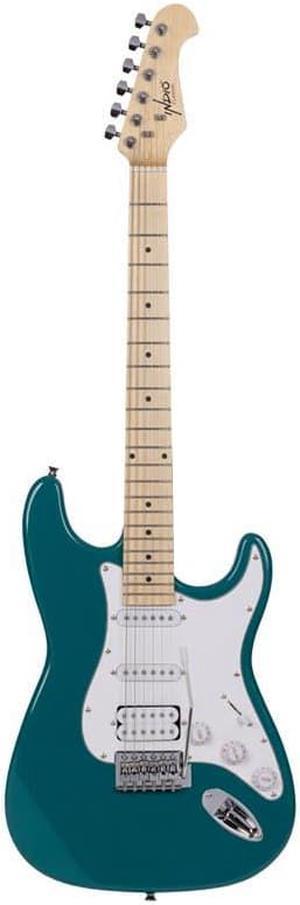 Monoprice Cali Classic HSS Electric Guitar with Gig Bag - Metallic Teal Body, White Pickguard, Maple Fingerboard - Indio Series