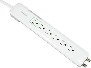 Monoprice Power & Surge - 6 Outlet Slim Surge Protector Power Strip With Coaxial Line Protection - 4 Feet - White | Cord UL Rated 1,080 Joules With Protected Light Indicator (109199)