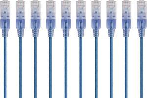 Monoprice SlimRun Cat6A Ethernet Patch Cable - Network Internet Cord - RJ45, 550Mhz, UTP, Pure Bare Copper Wire, 10G, 30AWG, 5ft, Blue, 10-Pack