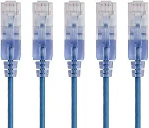 Monoprice SlimRun Cat6A Ethernet Patch Cable - Network Internet Cord - RJ45, 550Mhz, UTP, Pure Bare Copper Wire, 10G, 30AWG, 10ft, Blue, 5-Pack