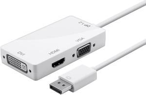 Monoprice DisplayPort 1.2a to 4K HDMI, Dual Link DVI, and VGA Passive Adapter, White