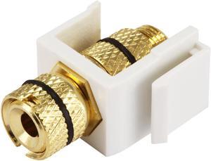 Monoprice Keystone Jack/Banana Jack With Black Ring - White - Screw Type, For Home Theater, Speaker Wire And More