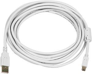 Monoprice USB 2.0 Cable - 15 Feet - White | USB Type-A to USB Mini-B 2.0 Cable - 5-Pin, 28/24AWG, Gold Plated