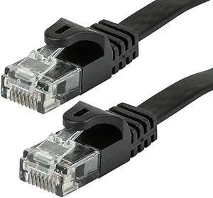 Monoprice Cat5e Ethernet Patch Cable - 1 Feet - Black | Network Internet Cord - RJ45, Flat,Stranded, 350Mhz, UTP, Pure Bare Copper Wire, 30AWG