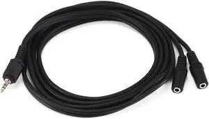 MonoPrice 668 6ft 3.5mm Stereo Plug/Two 3.5mm Stereo Jack Cable Cord - Black