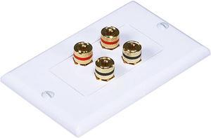 Monoprice High Quality Banana Binding Post Two-Piece Inset Wall Plate - White - Coupler Type For 2 Speakers