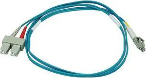 Monoprice Fiber Optic Cable - 1 Meter - Aqua | LC to SC, OM3, 50/125 Type, Multi Mode, 10Gb, Duplex