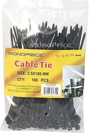 Monoprice 4-inch Cable Tie, 100pcs/Pack, 18 lbs Max Weight - Black