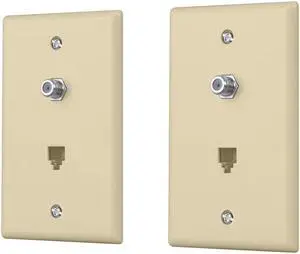 Monoprice Combo Phone/Video Jack Plate, Ivory, 2-pack