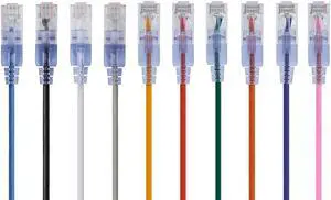 Monoprice Cat6A Ethernet Network Patch Cable - 25 Feet - Multi Color | 10-Pack, 10G - SlimRun Series