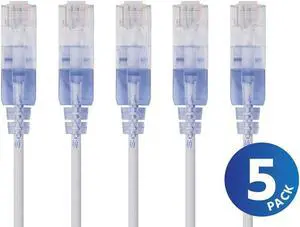 Monoprice Cat6A Ethernet Network Patch Cable - 25 Feet - White | 5-Pack, 10G - SlimRun Series