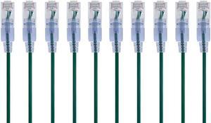 Monoprice SlimRun Cat6A Ethernet Patch Cable - Network Internet Cord - RJ45, Stranded, UTP, Pure Bare Copper Wire, 30AWG, 2ft, Green, 10-Pack