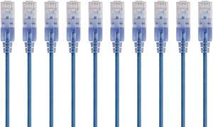 Monoprice SlimRun Cat6A Ethernet Patch Cable - Network Internet Cord - RJ45, Stranded, UTP, Pure Bare Copper Wire, 30AWG, 2ft, Blue, 10-Pack