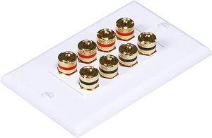 Monoprice High Quality Banana Binding Post Two-Piece Inset Wall Plate For 4 Speakers - Coupler Type