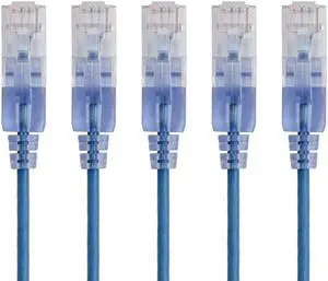 Monoprice SlimRun Cat6A Ethernet Patch Cable - Network Internet Cord - RJ45, Stranded, UTP, Pure Bare Copper Wire, 30AWG, 6in, Blue, 5-Pack