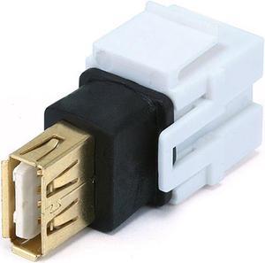 Monoprice Keystone Jack - USB 2.0 A Female to A Female Coupler Adapter, Flush Type (White)