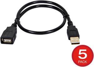 Monoprice USB Type-A to USB Type-A Female 2.0 Extension Cable - 1.5 Feet - Black (5 Pack) 28/24AWG, Gold Plated Connectors
