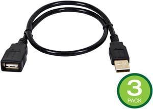 Monoprice USB Type-A to USB Type-A Female 2.0 Extension Cable - 1.5 Feet - Black (3 Pack) 28/24AWG, Gold Plated Connectors