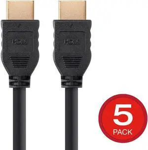 Monoprice HDMI Cable - 6 Feet - Black (5 Pack) | No Logo, High Speed, 4K@60Hz, HDR, 18Gbps, YCbCr 4:4:4, 32AWG, CL2, Compatible with UHD TV and More - Commercial Series
