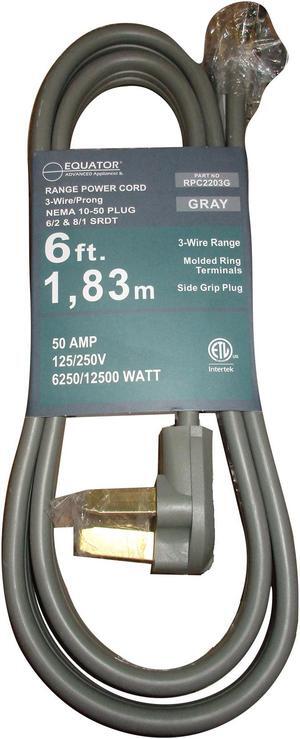 POWER CORD FOR COOKING RANGE 250V 30Amp 3-Wire w/Side Grip Plug 6 Feet Grey
