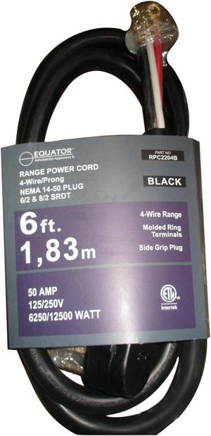 POWER CORD FOR COOKING RANGE 250V 30Amp 4-Wire w/Side Grip Plug 6 Feet Black