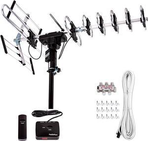 FSA-3806 Outdoor 4K HDTV Antenna Up to 200 Mile with Motorized 360 Degree Rotation Design, 2019 newest model UHF/VHF/FM Radio with Remote Control plus Installation Kit
