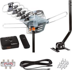 FiveStar Outdoor Antenna Up to 150 Mile Long Range for smart TV and old TV, 360 Degree Rotation Antenna, UHF/VHF/FM Radio with Infrared Remote Control Advanced Design Plus Installation Kit and J-Pole