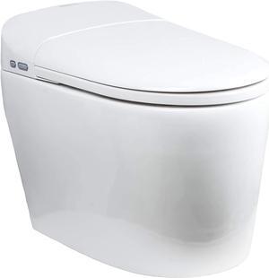 EUROTO [Newest 2021] One-Piece Dual Flush, Integrated Bidet and Toilet,luxury auto open and close lid heated seat, warm dryer and air deodorizer, White (Foot Feel Flip Flap Smart Toilet)