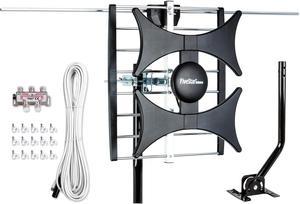 Five Star Multi-Directional 4V HDTV Antenna - up to 150 Mile Range, UHF/VHF, Indoor, Attic, Outdoor, 4K Ready 1080P FM Radio, Supports 4 TVs Plus Installation Kit and Mounting Pole
