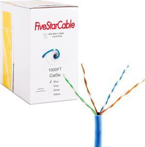 FiveStarCable Cat5e 1000 Ft Cable 24AWG 4 Twisted Pair UTP Unshielded Network Ethernet LAN Bulk Cable Pull Box Router- Blue Color