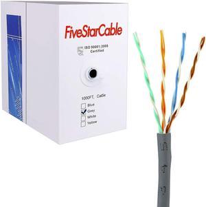 Five Star Cable Cat5e 1000 Ft Ethernet Cable Wire UTP 24AWG CCA Twisted Pair Networking Bulk Cable Grey