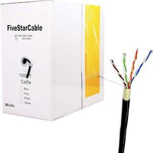 FiveStarCable 1000 Ft. Cat5e 24AWG Direct Burial/Underground Double Jacket Waterproof Outdoor Burial UTP Ethernet Router LAN Cable - Black