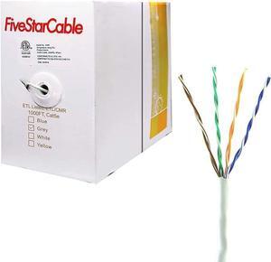 FiveStarCable 1000 Ft Bulk Cat5e CMR Network Ethernet Router Cable, Solid Bare Copper, Riser Rated Cable, UTP Internet Cable. PVC White, Easy Pull Box